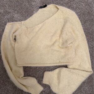 Nasty Gal Cream Off-the-Shoulder Sweater